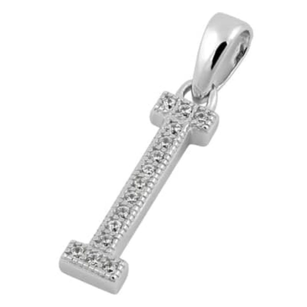 Sterling Silver Letter I CZ Initial Pendant